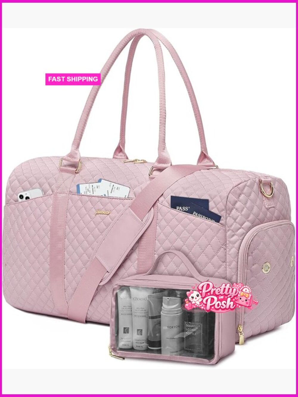 Large Weekender Travel Duffle Bag With Shoe Compartment And Toiletry Bag
